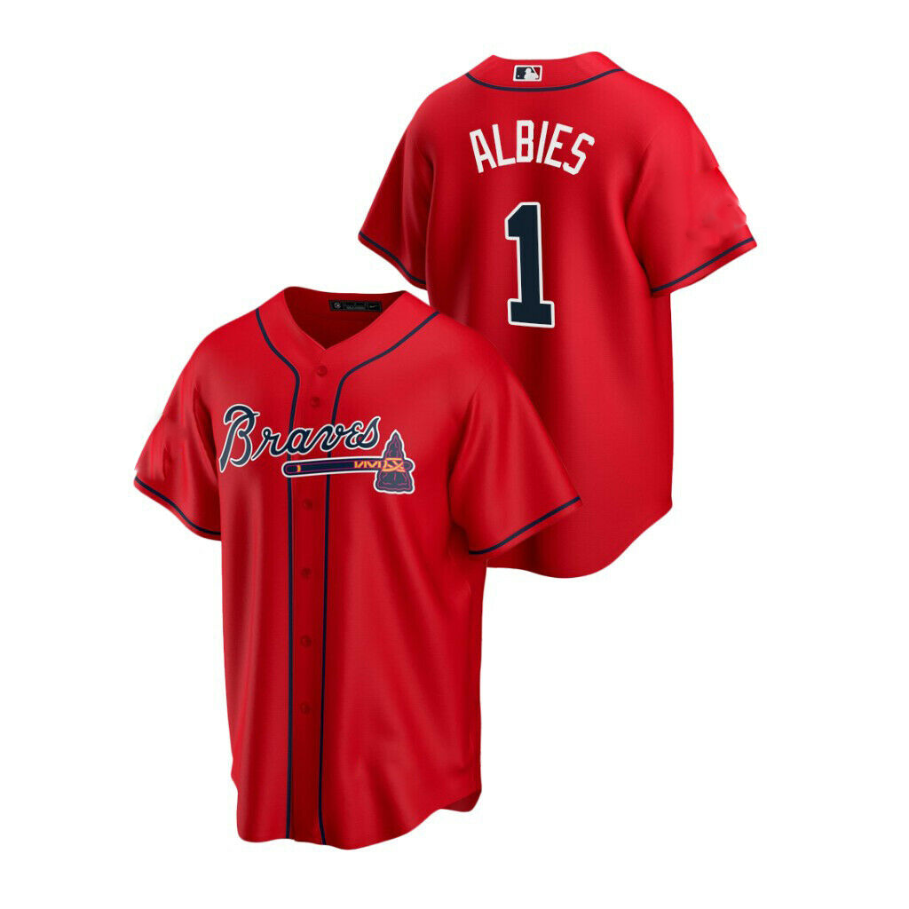 Men's Replica Atlanta Braves Ozzie Albies #1 Red Cool Base Jersey